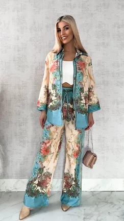 Idealny kwiatowy komplet koszula + spodnie - R420