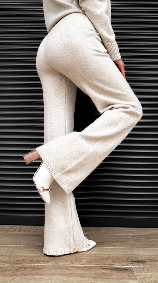 Idealny jesienny komplet dzianinowy BEŻOWY sweter + spodnie ONE SIZE - S463