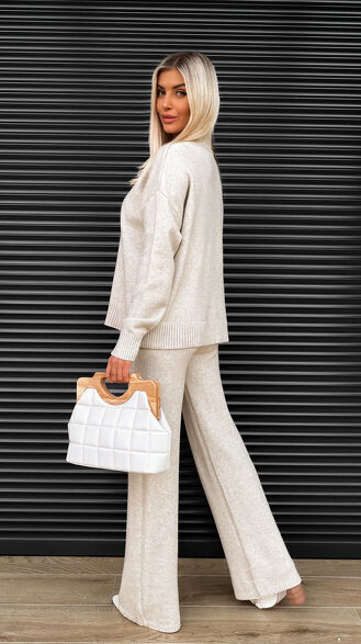Idealny jesienny komplet dzianinowy BEŻOWY sweter + spodnie ONE SIZE - S463