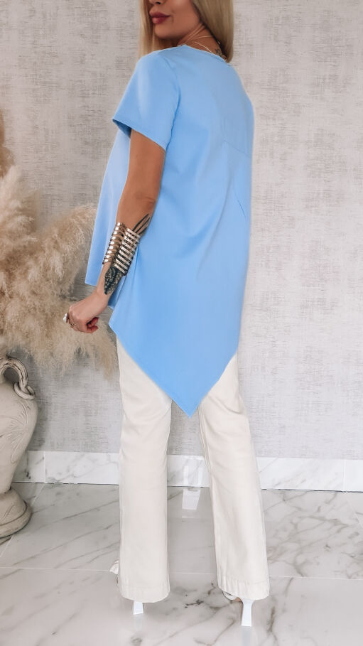 Asymetryczna bawełniana bluzka z naszyjnikiem ONE SIZE niebieska - R825A