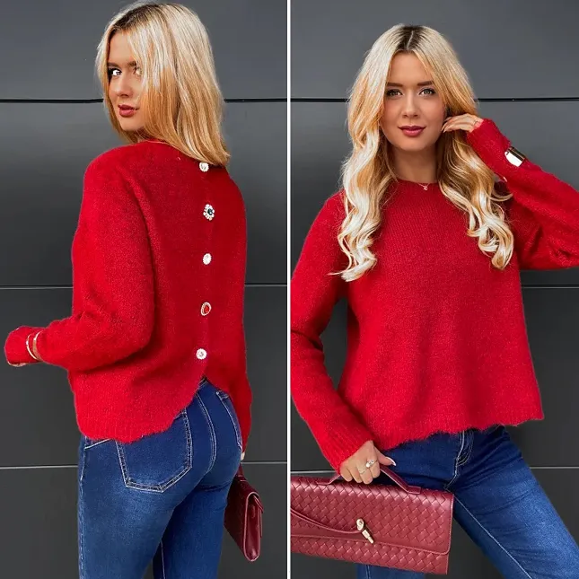 Bordowy sweter zapinany na piękne ozdobne guziki ONE SIZE - R095A