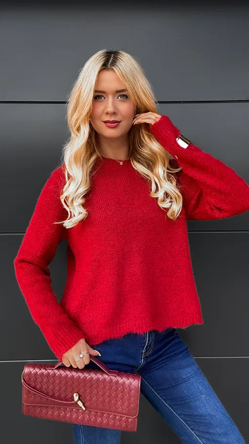 Bordowy sweter zapinany na piękne ozdobne guziki ONE SIZE - R095A