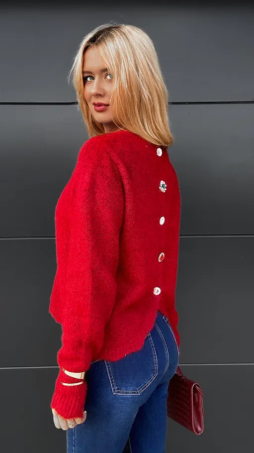 Bordowy sweter zapinany na piękne ozdobne guziki ONE SIZE - R095A