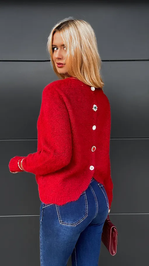 Bordowy sweter zapinany na piękne ozdobne guziki ONE SIZE - R095A