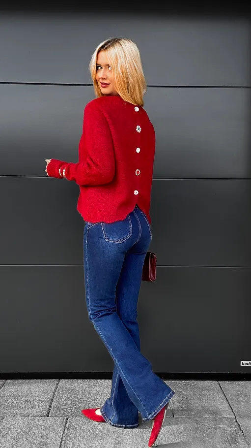 Bordowy sweter zapinany na piękne ozdobne guziki ONE SIZE - R095A