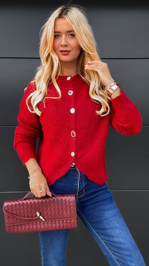 Bordowy sweter zapinany na piękne ozdobne guziki ONE SIZE - R095A