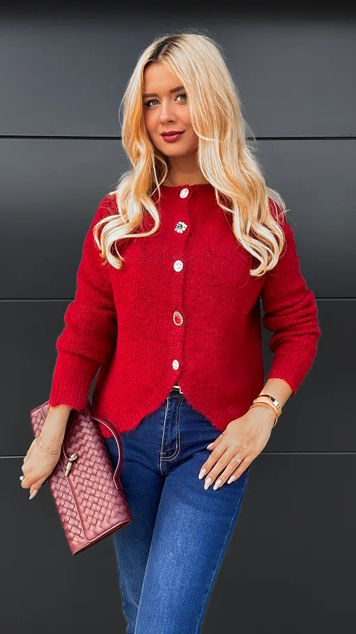 Bordowy sweter zapinany na piękne ozdobne guziki ONE SIZE - R095A