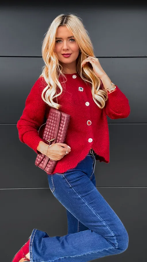 Bordowy sweter zapinany na piękne ozdobne guziki ONE SIZE - R095A