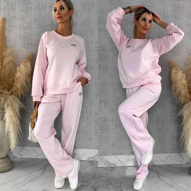 Różowy dres MIN MIN bluza + spodnie one size - R666C