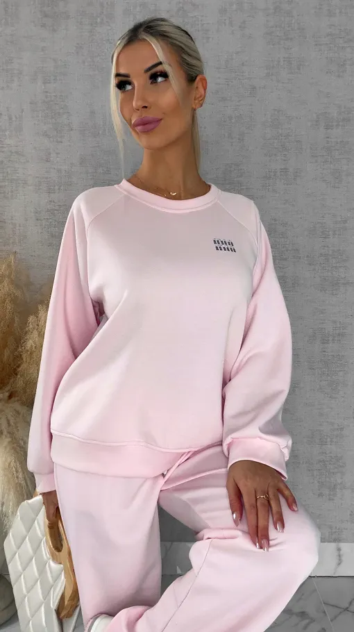 Różowy dres MIN MIN bluza + spodnie one size - R666C