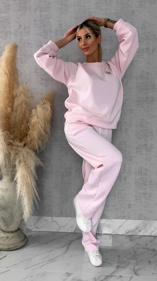 Różowy dres MIN MIN bluza + spodnie one size - R666C