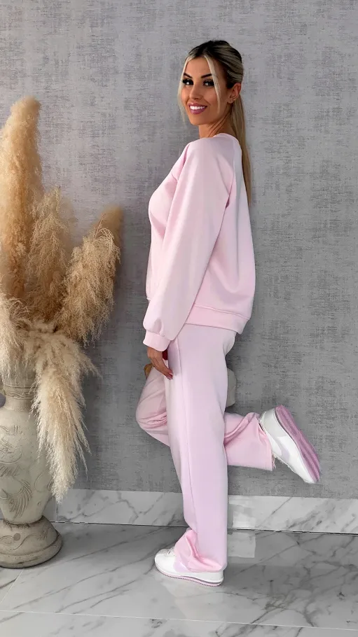 Różowy dres MIN MIN bluza + spodnie one size - R666C