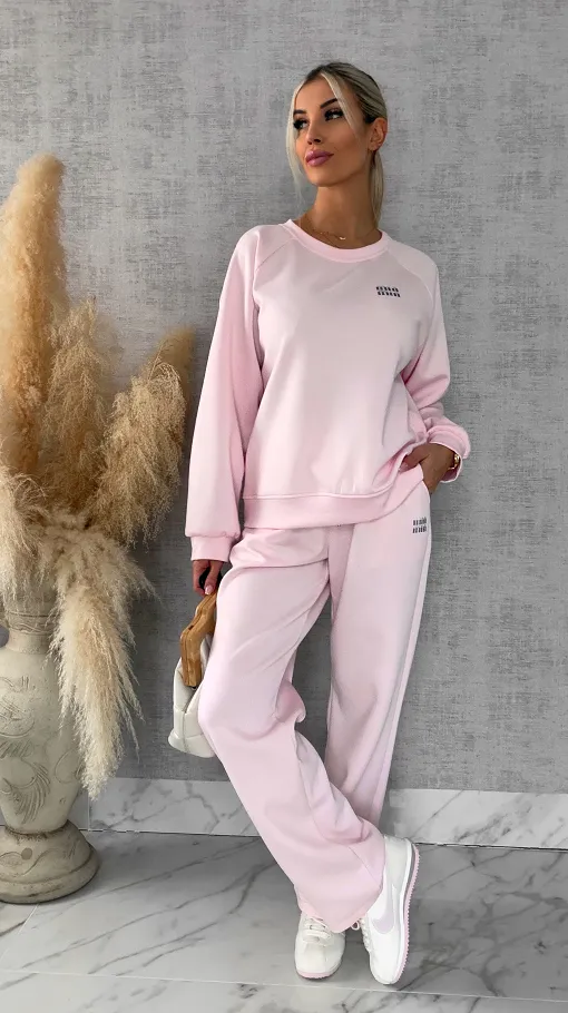 Różowy dres MIN MIN bluza + spodnie one size - R666C