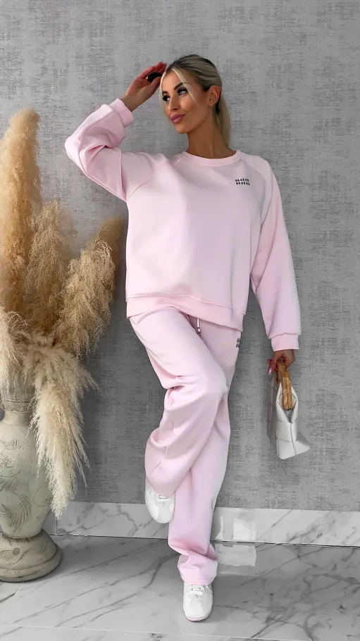 Różowy dres MIN MIN bluza + spodnie one size - R666C