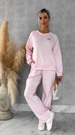 Różowy dres MIN MIN bluza + spodnie one size - R666C