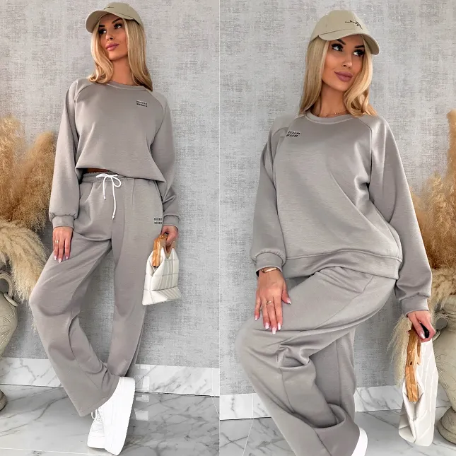 Beżowy dres MIN MIN bluza + spodnie one size - R666