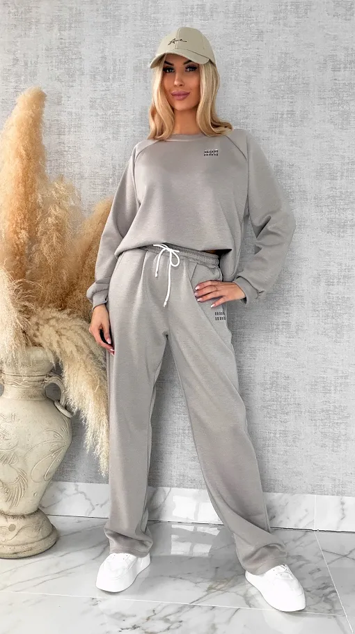 Beżowy dres MIN MIN bluza + spodnie one size - R666