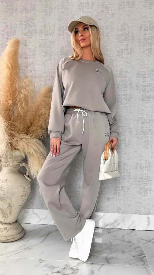 Beżowy dres MIN MIN bluza + spodnie one size - R666