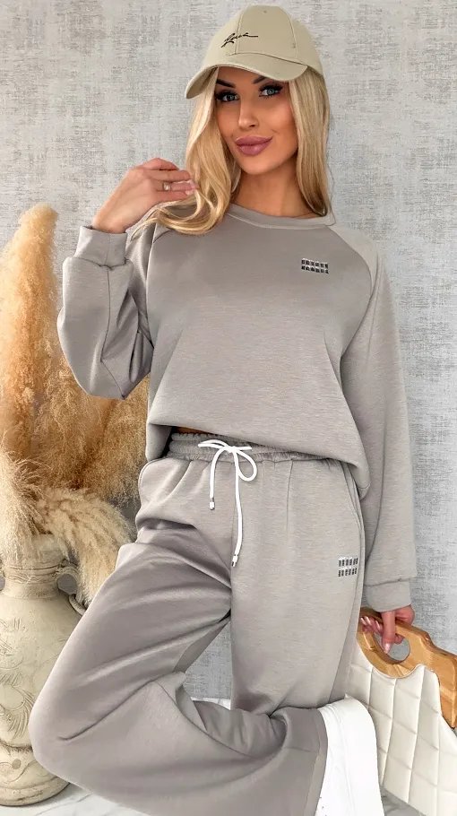 Beżowy dres MIN MIN bluza + spodnie one size - R666