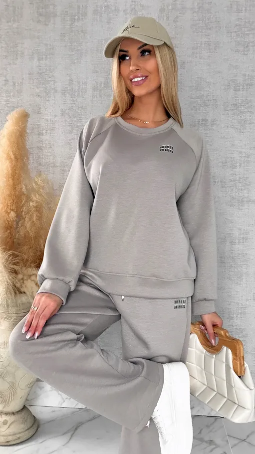 Beżowy dres MIN MIN bluza + spodnie one size - R666