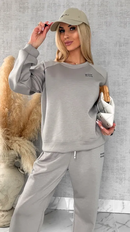 Beżowy dres MIN MIN bluza + spodnie one size - R666