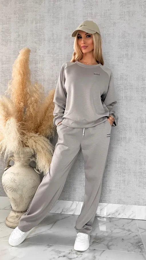 Beżowy dres MIN MIN bluza + spodnie one size - R666