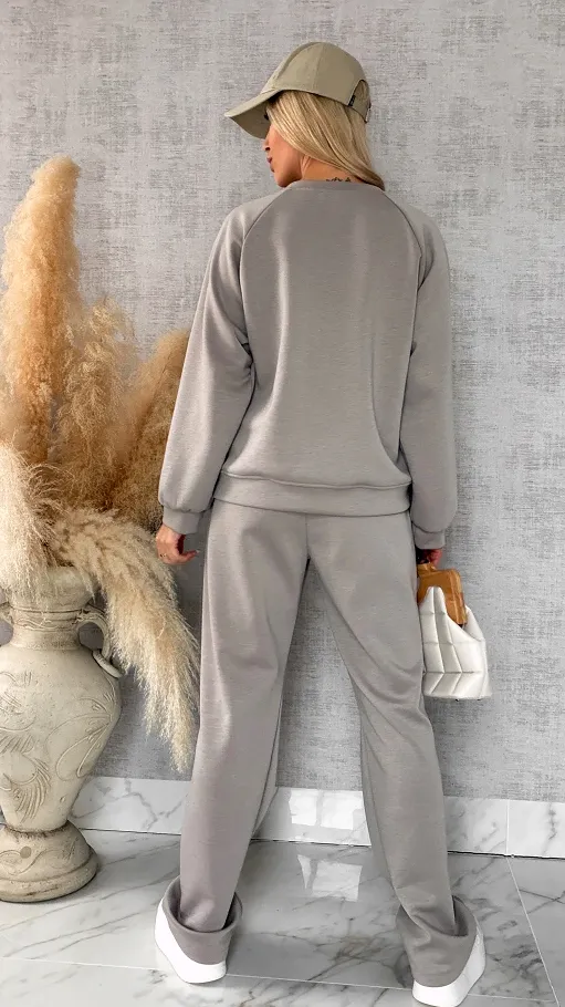 Beżowy dres MIN MIN bluza + spodnie one size - R666