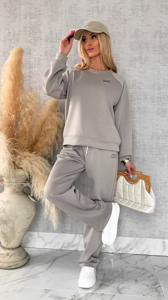 Beżowy dres MIN MIN bluza + spodnie one size - R666