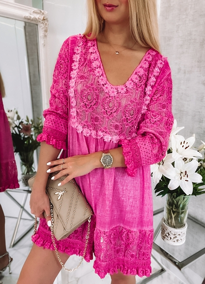 Sukienka BOHO STYL pink - K377A