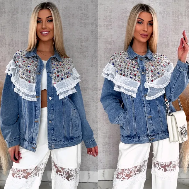 Oryginalna kurtka jeansowa KATANA z kolorowymi kamieniami - R726