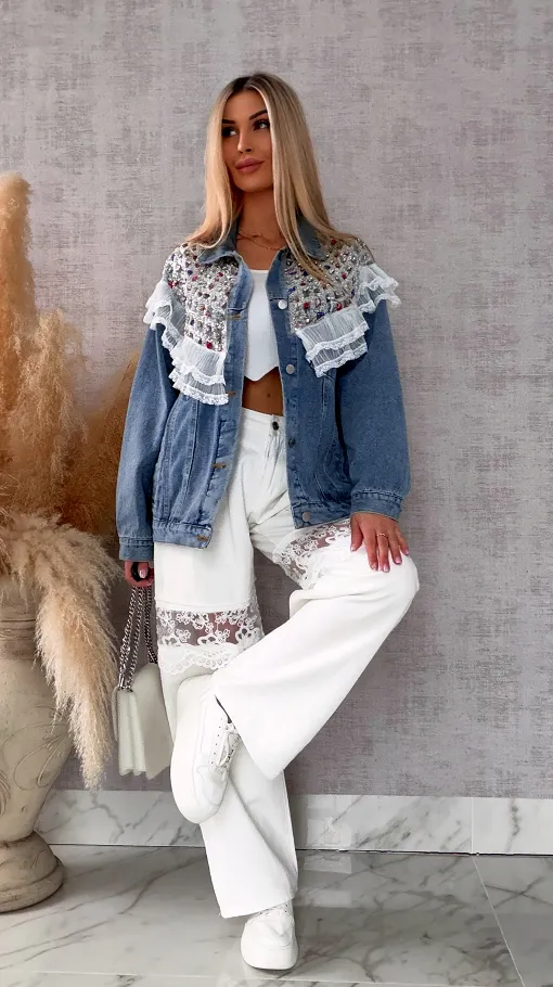 Oryginalna kurtka jeansowa KATANA z kolorowymi kamieniami - R726