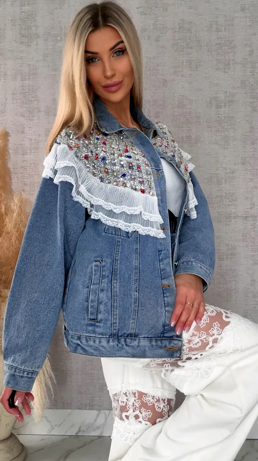Oryginalna kurtka jeansowa KATANA z kolorowymi kamieniami - R726