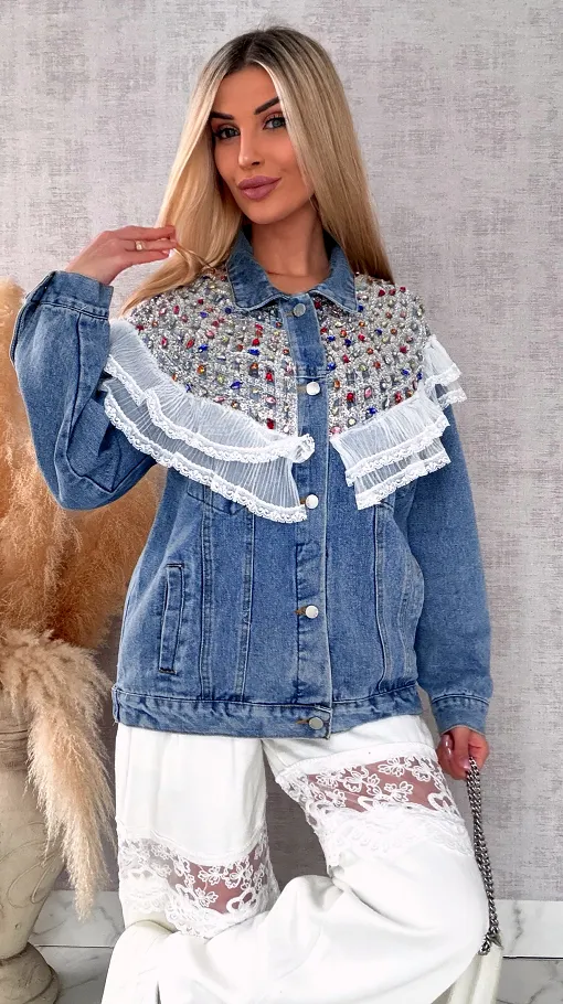 Oryginalna kurtka jeansowa KATANA z kolorowymi kamieniami - R726