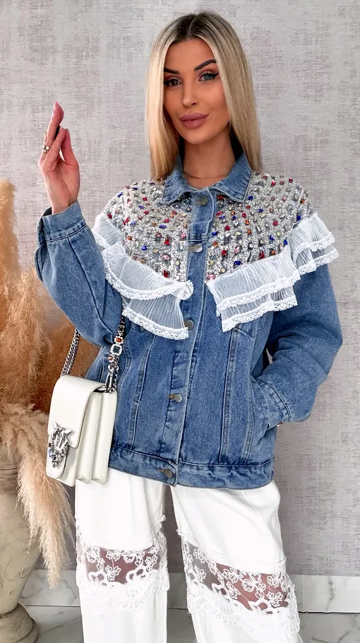 Oryginalna kurtka jeansowa KATANA z kolorowymi kamieniami - R726