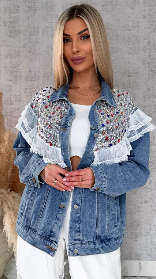 Oryginalna kurtka jeansowa KATANA z kolorowymi kamieniami - R726