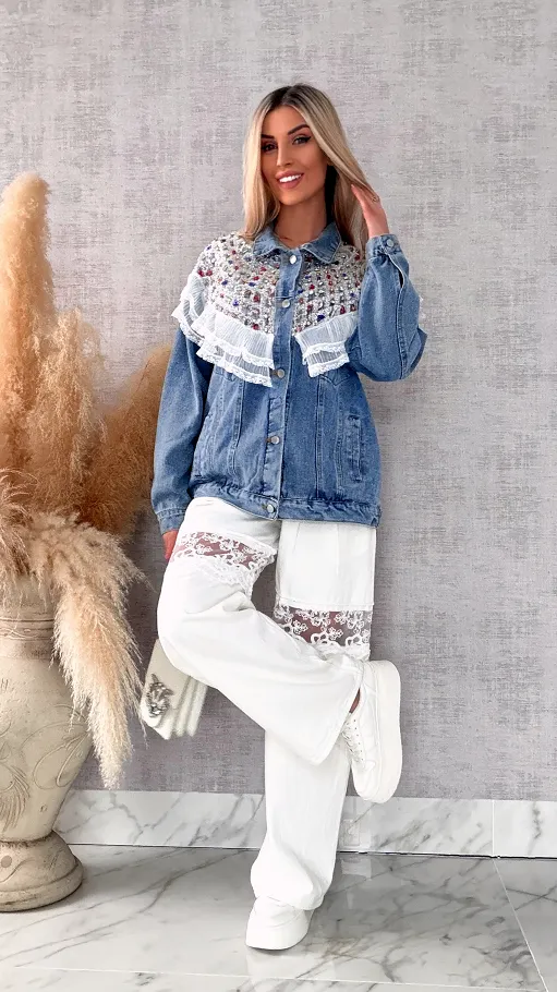 Oryginalna kurtka jeansowa KATANA z kolorowymi kamieniami - R726