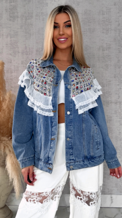 Oryginalna kurtka jeansowa KATANA z kolorowymi kamieniami - R726