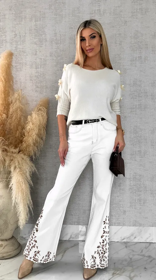 Oryginalny wiosenny sweter z krótkim rękawem i kokardkami ORANGE - R664D