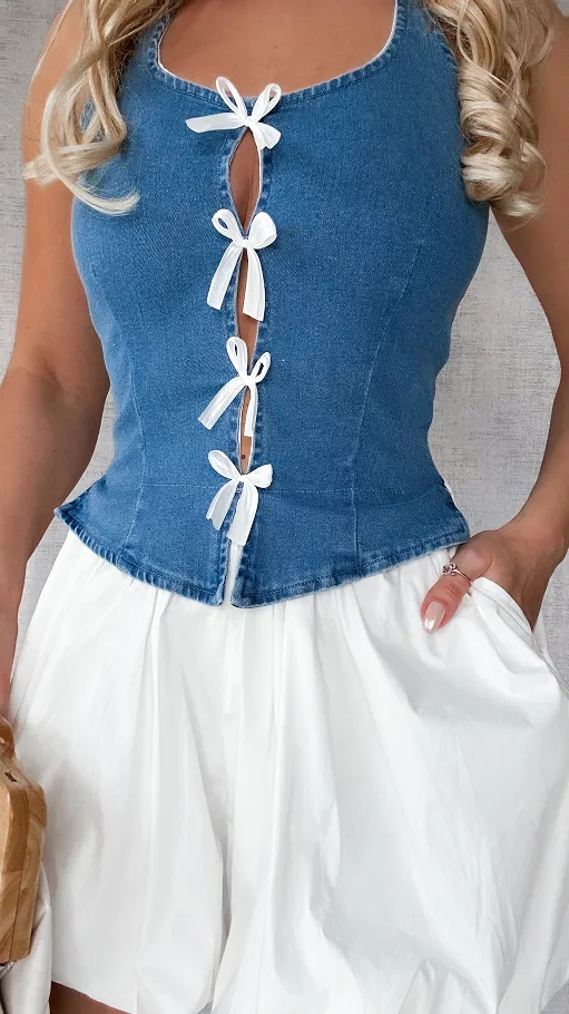 Jeansowy elastyczny kombinezon w stylu sukienki - P421