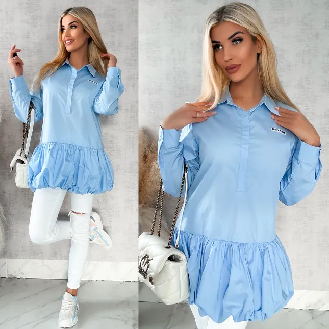 Błękitna bawełniana sukienka BOMBKA - R418A