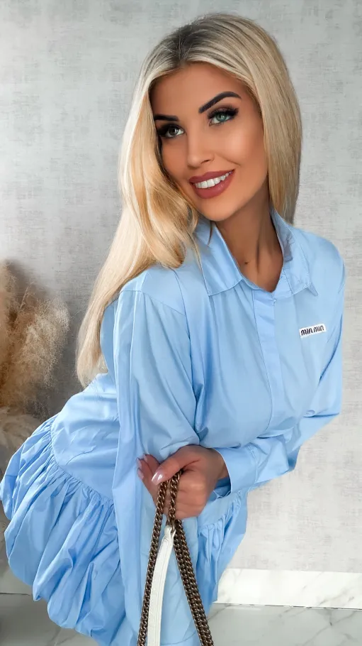 Błękitna bawełniana sukienka BOMBKA - R418A