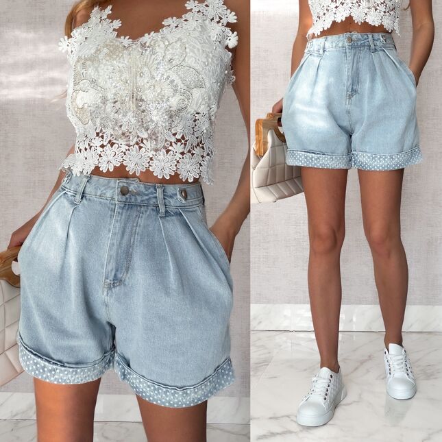 Luźne szorty jeansowe z mini groszkami BLUE JEANS - S174A