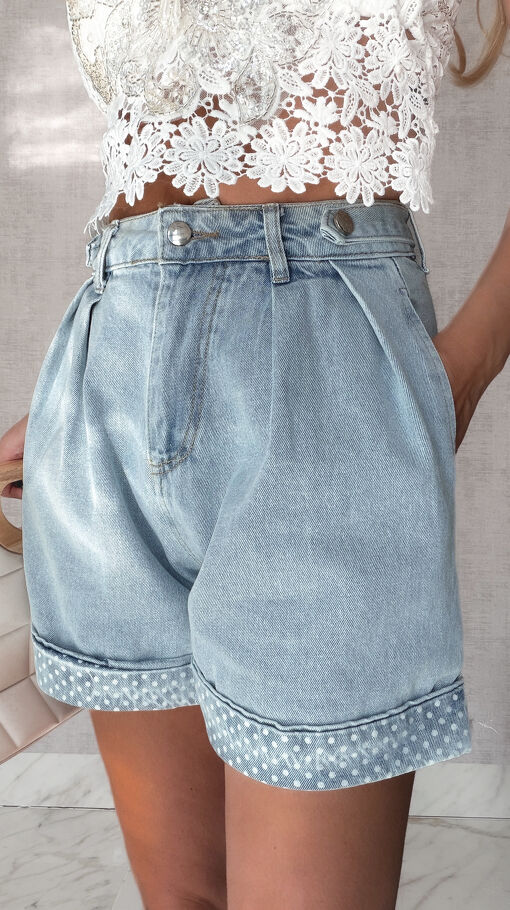 Luźne szorty jeansowe z mini groszkami BLUE JEANS - S174A