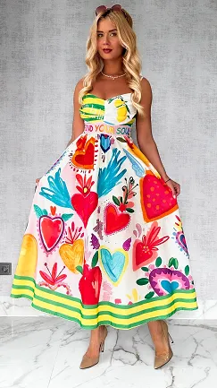 Letnia maxi sukienka w kolorowe serca ONE SIZE - P798