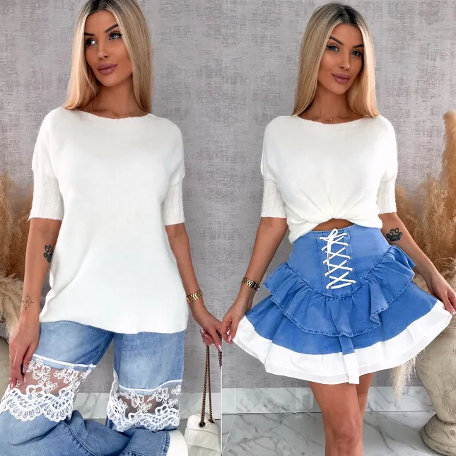 Idealny wiosenny sweter z krótkim rękawem ECRU - R660D