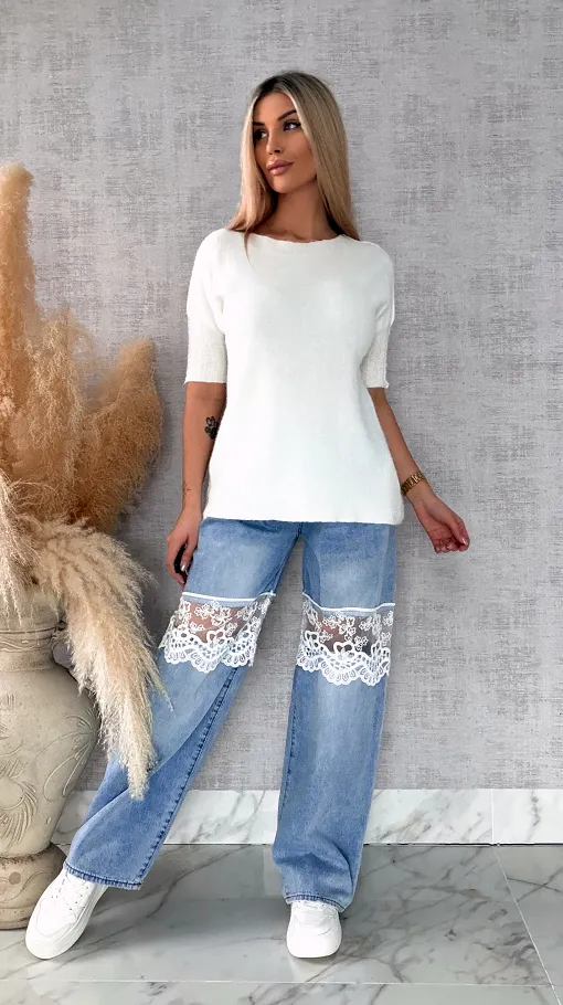 Idealny wiosenny sweter z krótkim rękawem ECRU - R660D