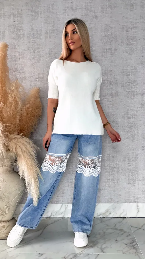 Idealny wiosenny sweter z krótkim rękawem ECRU - R660D