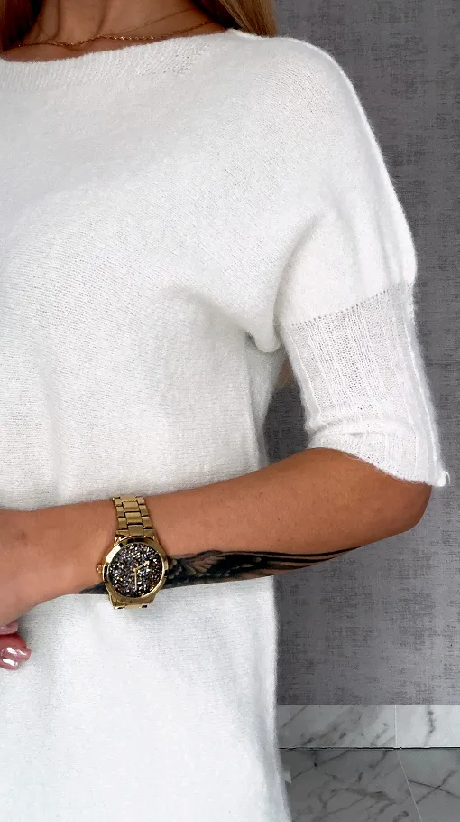 Idealny wiosenny sweter z krótkim rękawem ECRU - R660D