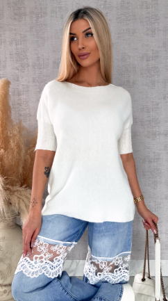 Idealny wiosenny sweter z krótkim rękawem ECRU - R660D