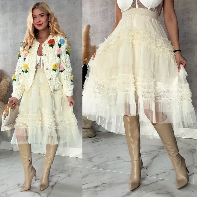 Spódnica tiulowa z gumką w kolorze ecru ONE SIZE - R419